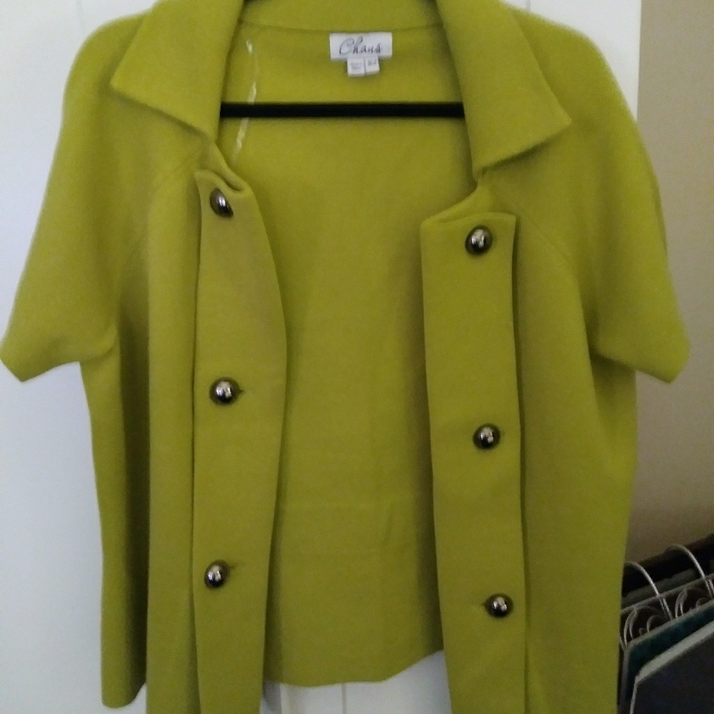 Chartreuse short sleeve sweater jacket